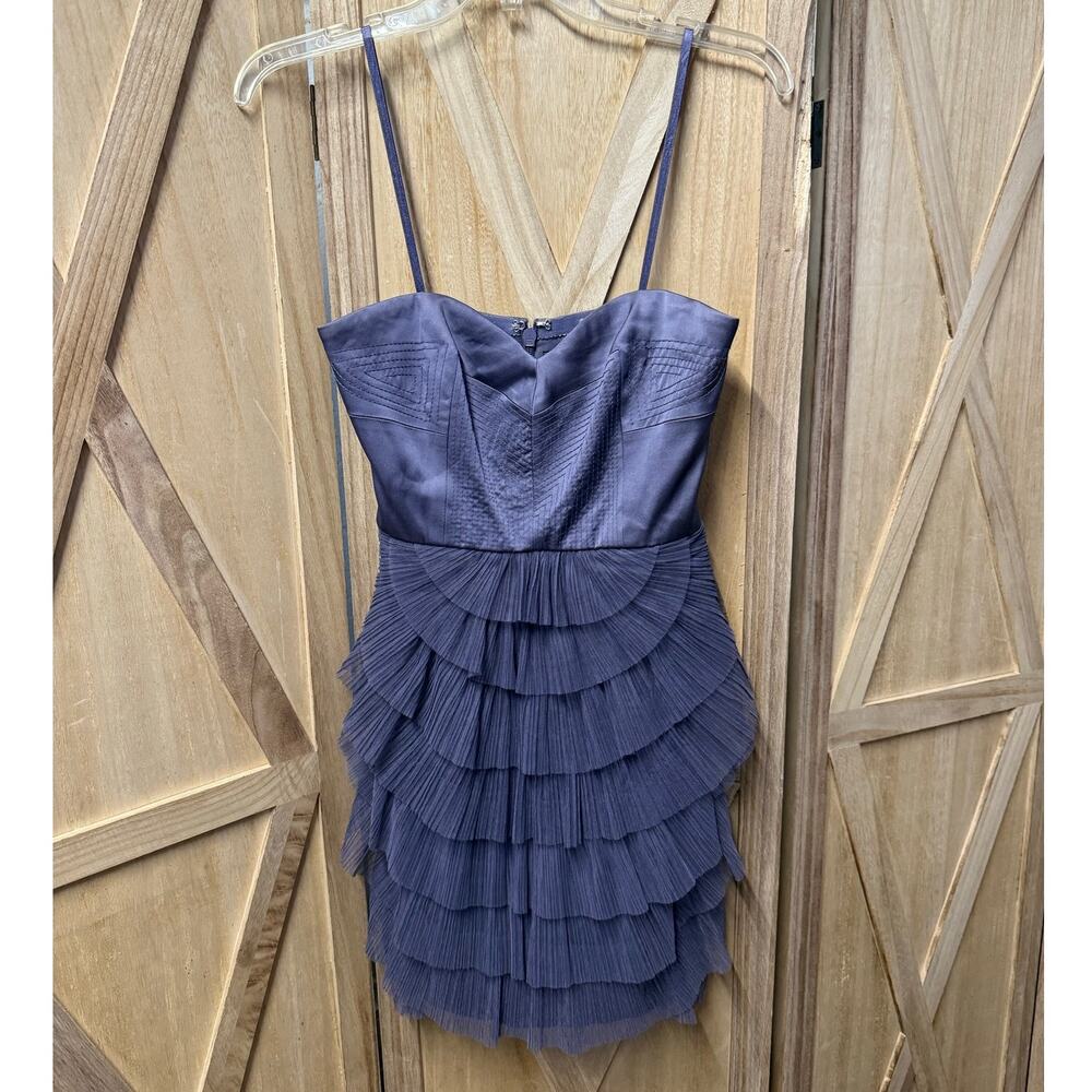 BCBGMAXAZRIA frosted plum purple strapless Sas ruffled tiered cocktail dress - Picture 2 of 9